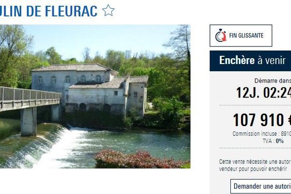 Le moulin de Fleurac (16) est mis en vente à 107 910 euros.