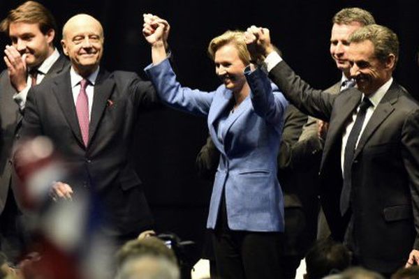 Virginie Calmels, Alain Juppé et Nicolas Sarkozy à Limoges.