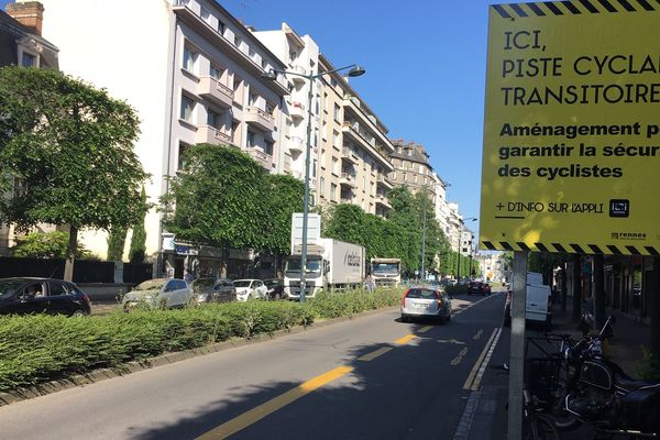 Une nouvelle piste cyclable aménagée sur le boulevard de la Liberté, à Rennes (35).