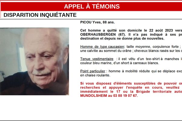 Un homme de 88 ans en fauteuil roulant disparait à Obserhausbergen