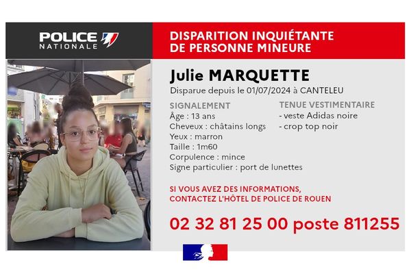 La police a lancé un appel à témoins pour une disparition inquiétante de personne mineure à Canteleu, vendredi 5 juillet 2024.