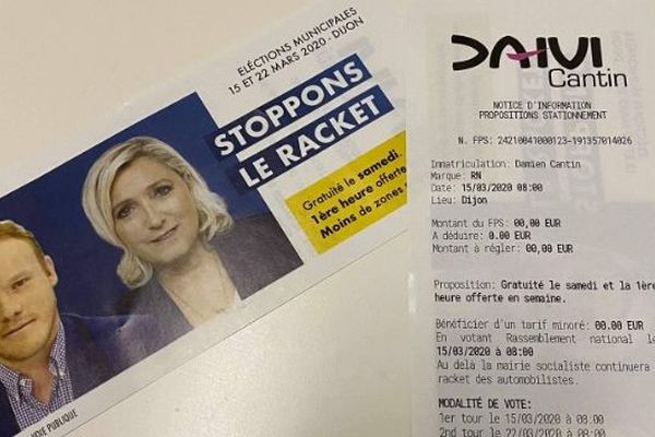 A Dijon, le candidat du Rassemblement National, Damien Quentin, a organisé une distribution de faux PV pour présenter ses mesures concernant le stationnement.