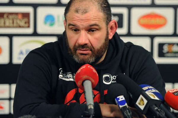 Patrice Collazo, entraîneur du Stade Rochelais, lors d'une conférence de presse le 6 mars 2016.