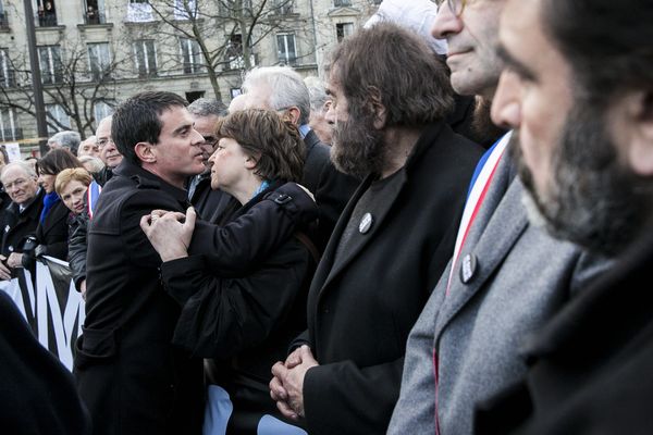 Manuel Valls et Martine Aubry lors de la marche républicaine le 11 janvier 2015 à Paris