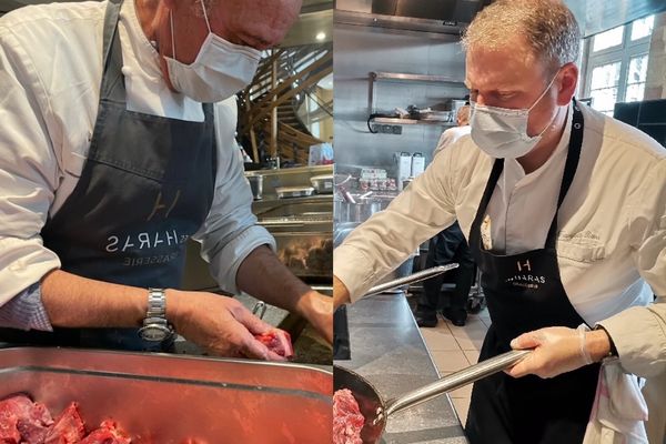 Aux fourneaux : les chefs Marc Haeberlin et François Baur ce jour-là.