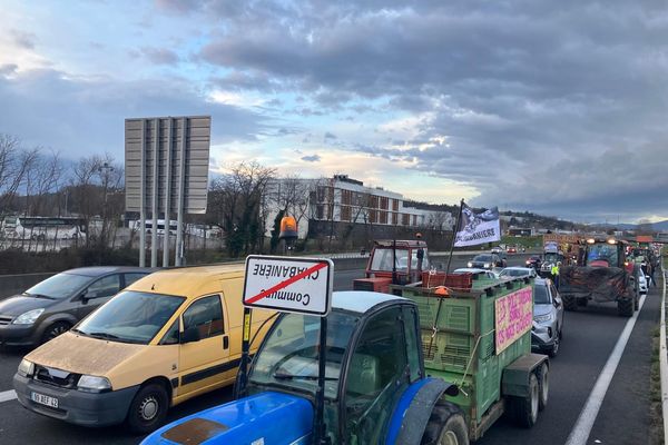 Le cortège a fait une halte au niveau de Pierre Bénite, sur l'A450.