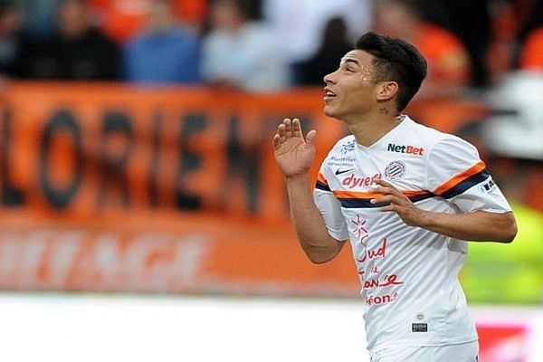 Montpellier : Jean Deza, milieu de terrain péruvien du MHSC contre Lorient - avril 2014.