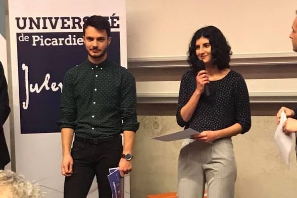 Romain Ulmer et Nour Daher, les deux lauréats de la finale Hauts-de-France 2019 du concours Ma thèse en 180 secondes