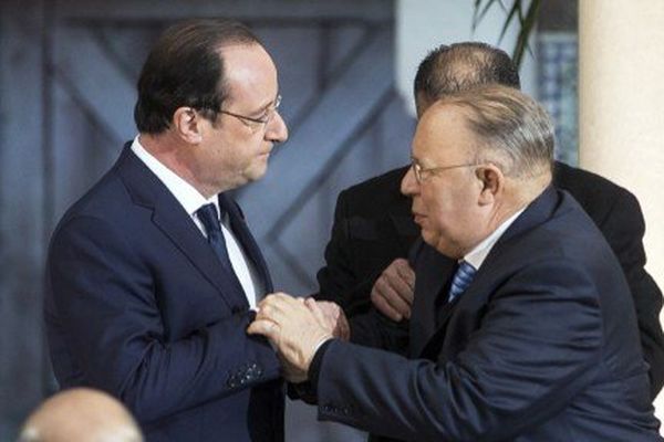 Dalil Boubakeur et François Hollande à la Grande Mosquée de Paris en février dernier