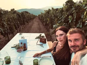 David et Victoria Beckham lors d'un diner à Figari, mardi 23 juillet.