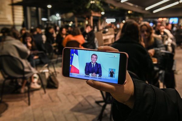 Allocution d'Emmanuel Macron le 28 octobre 2020. Le président de la République a annoncé un reconfinement de la France à partir de vendredi 30 octobre.