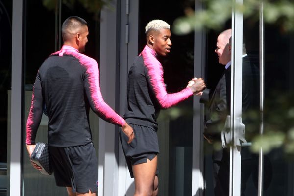 Alphonse Areola et Presnel Kimpembe au Camp des Loges, le 6 août 2018.