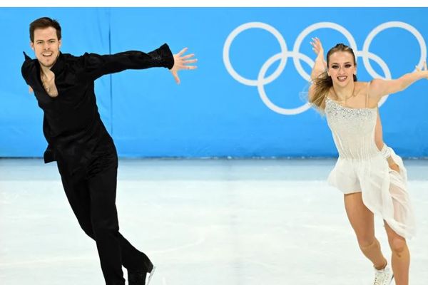 Les patineurs russes Victoria Sinitsina et Nikita Katsalapov aux Jeux olympiques de Pékin, le 14 février 2022.