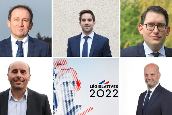 De gauche à droite en partant du haut : Philippe Moreau (MPR) - Thomas Ménagé (RN) - Ariel Lévy (LR) - Bruno Nottin (PCF-NUPES) et Jean-Michel Blanquer (Renaissance Ensemble)