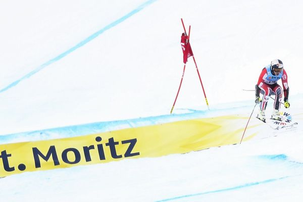 Erik Guay durant le super-G de Saint-Moritz, le 8 février 2017. 
