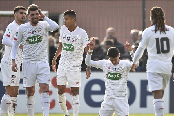 Luiz Araujo célèbrant le premier but du LOSC ce dimanche après-midi contre Raon-l'Etape.