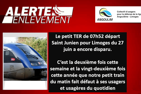 Campagne lancée par AngouLim pour interpeller les autorités sur la situation de la ligne Angoulême Limoges.