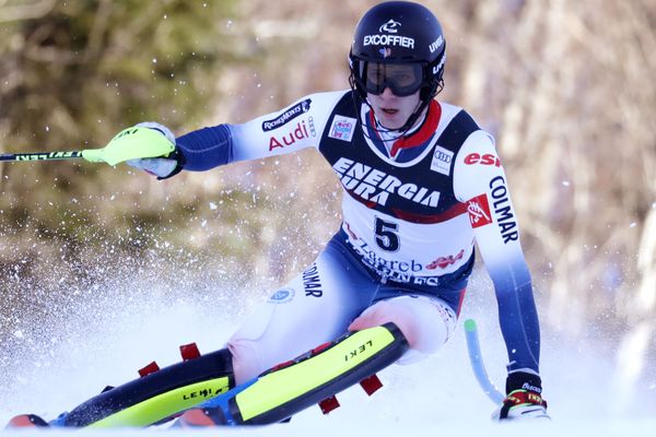 Clément Noël lors de la première manche du slalom ce dimanche 5 janvier à Zagreb.