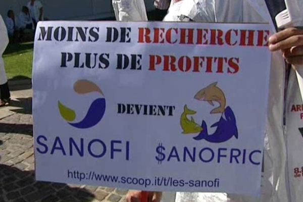 L'un des slogans de la manifestation des salariés de Sanofi à Montpellier