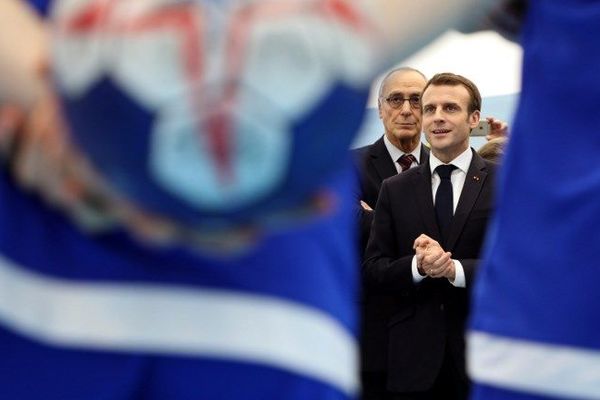 Emmanuel Macron lors de l'inauguration de la Maison du Handball à Créteil (Val-de-Marne), le 9 janvier 2019.