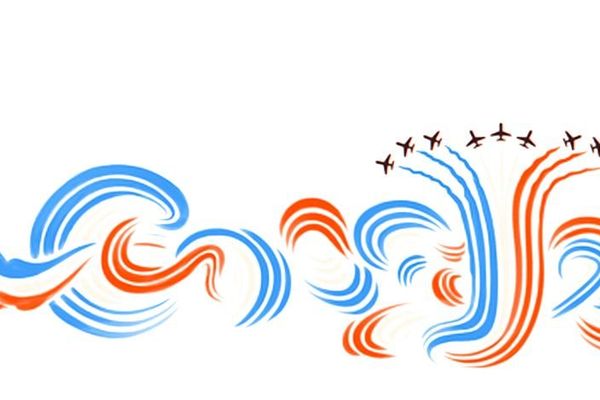 En bleu blanc et rouge Google pour ce 14 juillet s'offre un tour en Alpha-jet