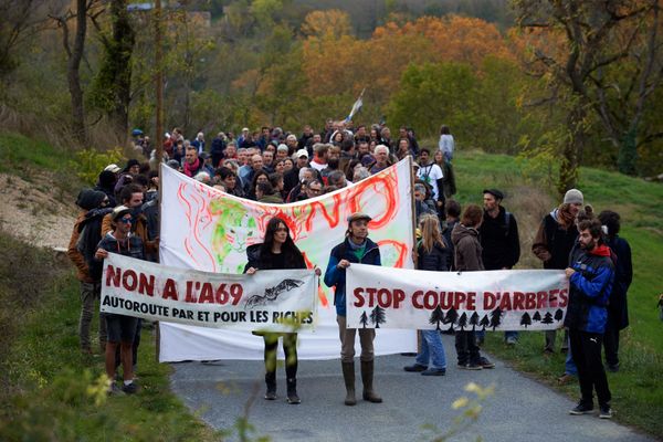 Manifestation contre l'A69 le 12 novembre 2024 à Cuq-Toulza (Tarn).