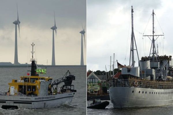 Les bateaux utilisés sur le tournage de "Dunkirk" à Urk la semaine dernière.