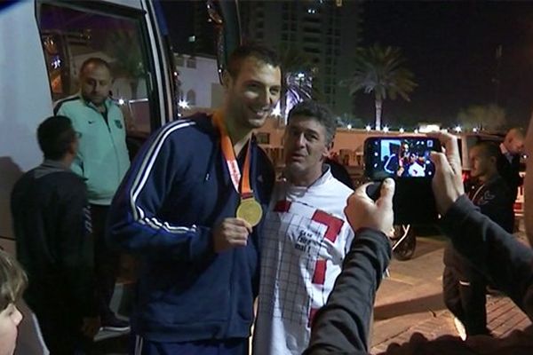 Jérôme Fernandez, capitaine de l'Equipe de France, après la victoire au Mondial 2015 au Qatar le 1er février 2015