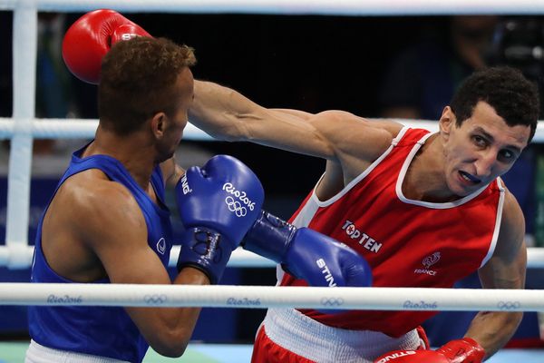 Sofiane Oumiha en plein combat, le 9 août 2016 à Rio.