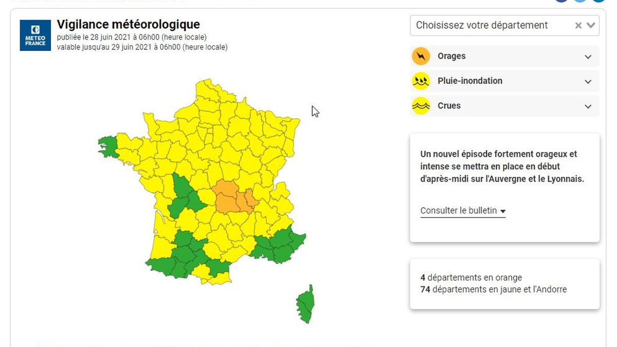 Orages Le Rhone La Loire Le Puy De Dome La Haute Savoie Et L Allier En Vigilance Orange