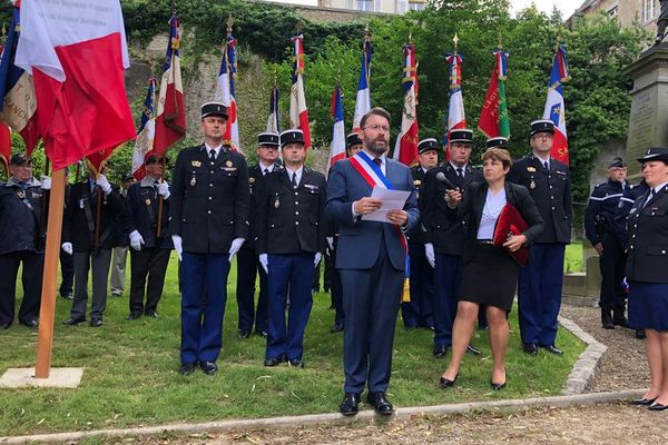 Inauguration du square Arnaud Beltrame ce lundi 18 juin 2018 à Avranches, dans la Manche. 