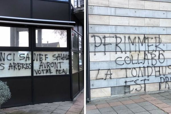 Les tags retrouvés ce mardi matin sur la mairie de Vendenheim (Bas-Rhin).