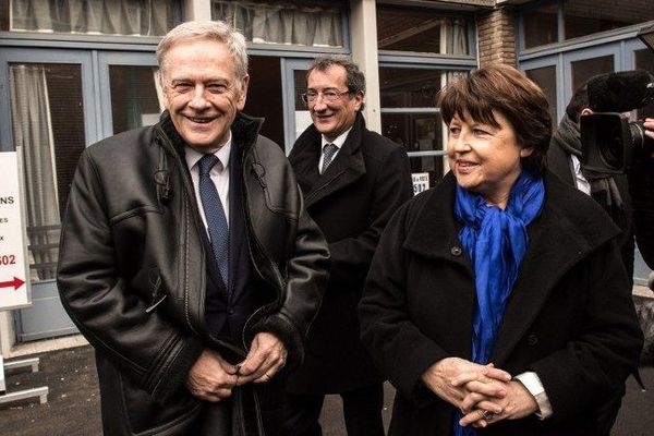 Martine Aubry et Pierrre de Saintignon au premier tour des élections régionales.