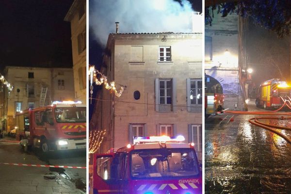 Uzès (Gard) - un appartement et la toiture d'un immeuble du centre-ville détruits par les flammes - 9 janvier 2024.