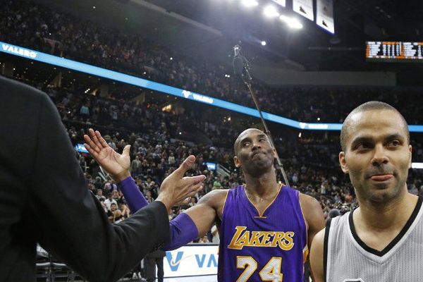 Kobe Bryant, Tony Parker et Tim Duncan en février 2016.