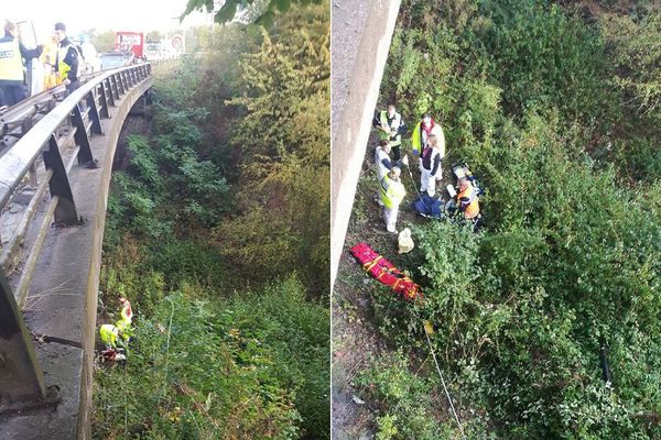 Le jeune automobiliste a chuté de ce pont de l'autoroute A21, à Sallaumines.