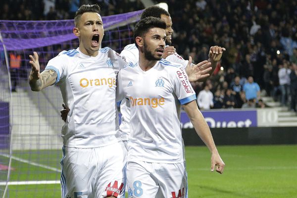 La joie de Lucas Ocampos lors de l'ouverture du score à la 10ème minute de jeu au Stadium face à Toulouse