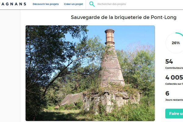 Capture d'écran de la page du site Dartagnans.fr consacrée à la collecte de fonds de l'association « Les Amis des Tuileries et Briqueteries de Sologne ».