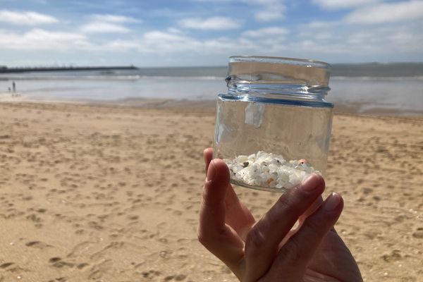 Microbilles recueillies sur la plage des Libraires à Pornichet, le 11  avril 2024