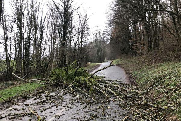 La RD 103 dans le Doubs fermée à la circulation entre Cléron et Amondans suite à la tempête Ciara