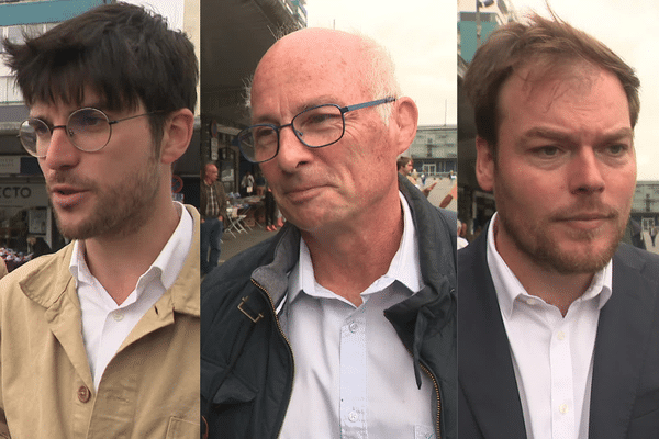 Pierre-Yves Cadalen (Nouveau Front populaire), Denis Kervella (RN) et Jean-Charles Larsonneur (député sortant, sans étiquette) s'affrontent au 2nd tour des législatives à Brest, ce 7 juillet 2024