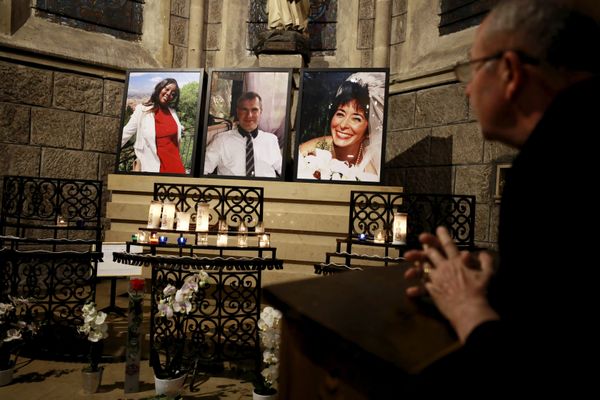 Les portraits des trois victimes de l'attentat du 29 octobre 2020 à la basilique Notre-Dame de l'Assomption à Nice.