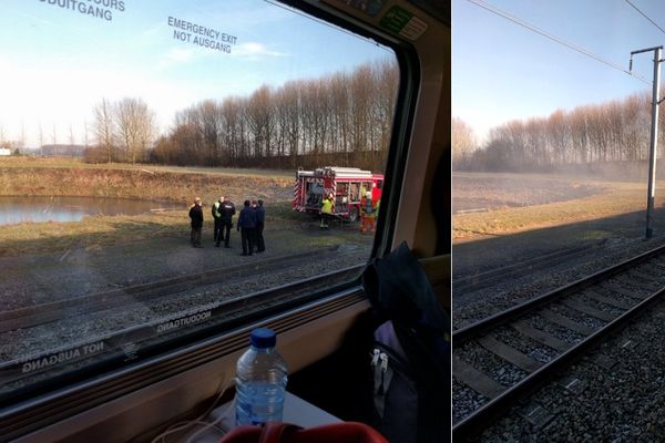 150 passager d'un Thalys Bruxelles-Paris sont bloqués depuis 13h15 à Wannehain, à cause d'un incendie.