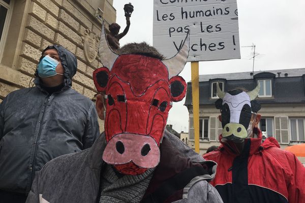 A Vernon, samedi 6 février 2021, mobilisation citoyenne contre l'extension de la ferme de vaches laitières à Houlbec-Cocherel (27).
