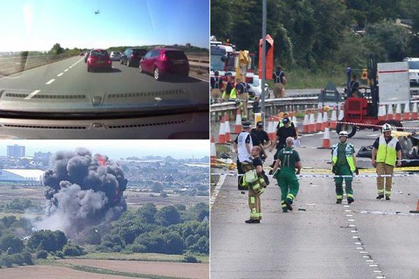 L'avion de chasse s'est écrasé sur des automobilistes qui circulaient sur une route très fréquentée.