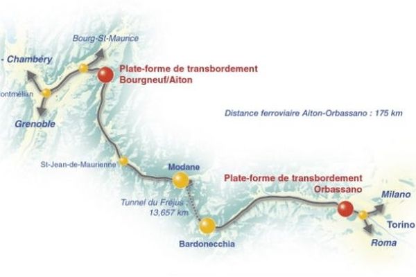 L'Autoroute Ferroviaire Alpine actuellement entre Orbassano et Aiton