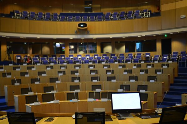 L'hémicycle du conseil régional de Rouen vide juste avant l'élection du nouveau Président le lundi 4 janvier.