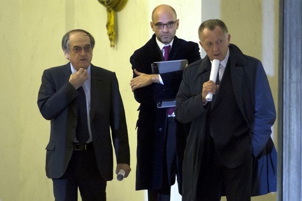 JM.Aulas et Le Graet à leur sortie de l'Elysée après leur entrevue avec F.Hollande qui n'avait rien donné   