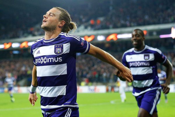 Guillaume Gillet sous les couleurs du RSC Anderlecht face à l'AS Monaco le 17 September 2015, après son but.