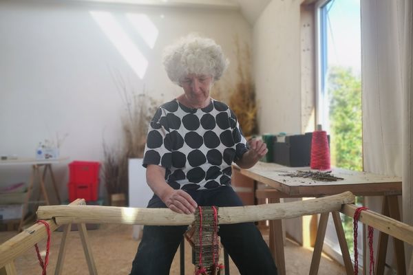 Dans son atelier dans les Côtes d'Armor, Sibylle Besançon travaille la ronce sur son métier à tisser